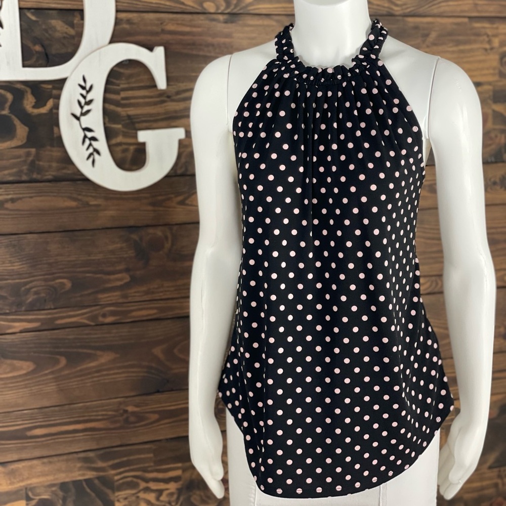Adrianna Papell‎ | Polkadot High Neck Halter Sleeveless Blouse